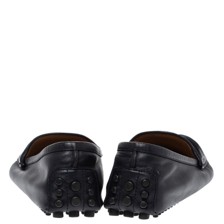 Pre Owned Gucci Dark Blue Leather Slip On Loafers Size 42.5