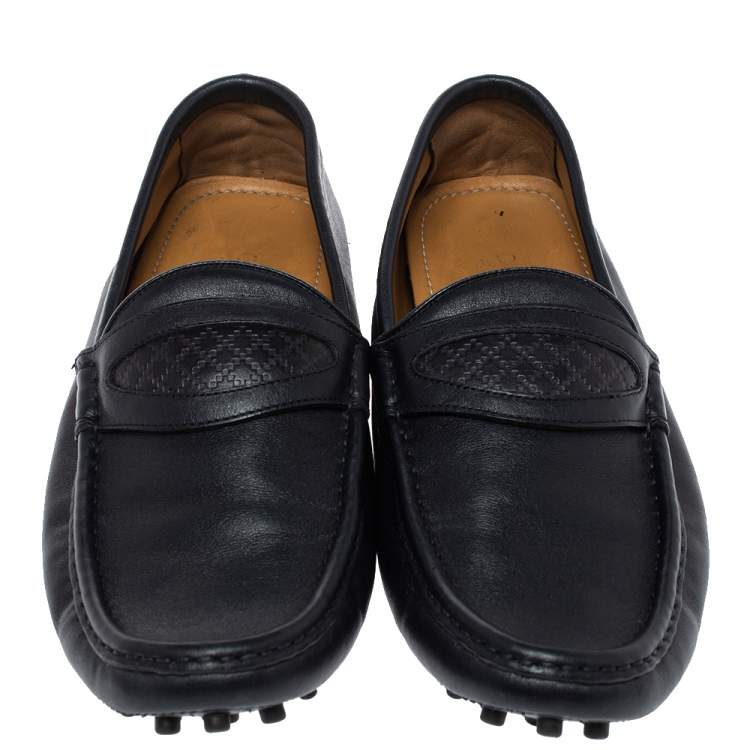 Pre Owned Gucci Dark Blue Leather Slip On Loafers Size 42.5