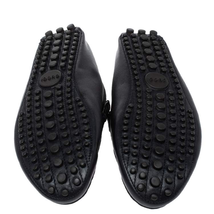 Pre Owned Gucci Dark Blue Leather Slip On Loafers Size 42.5