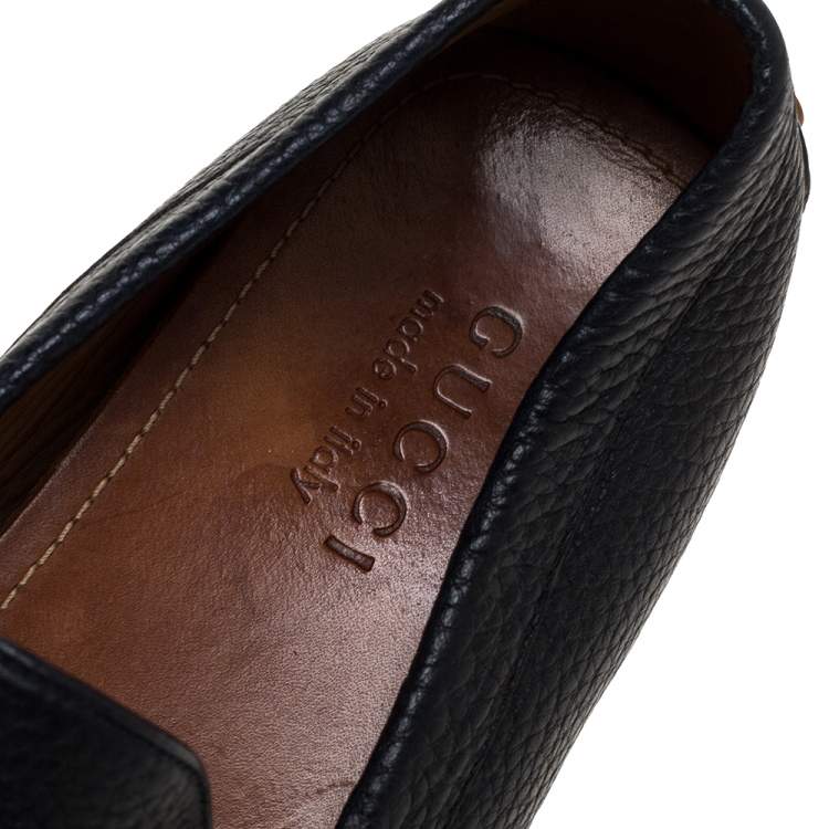 Pre Owned Gucci Black Textured Leather Slip On Loafers Size 41.5