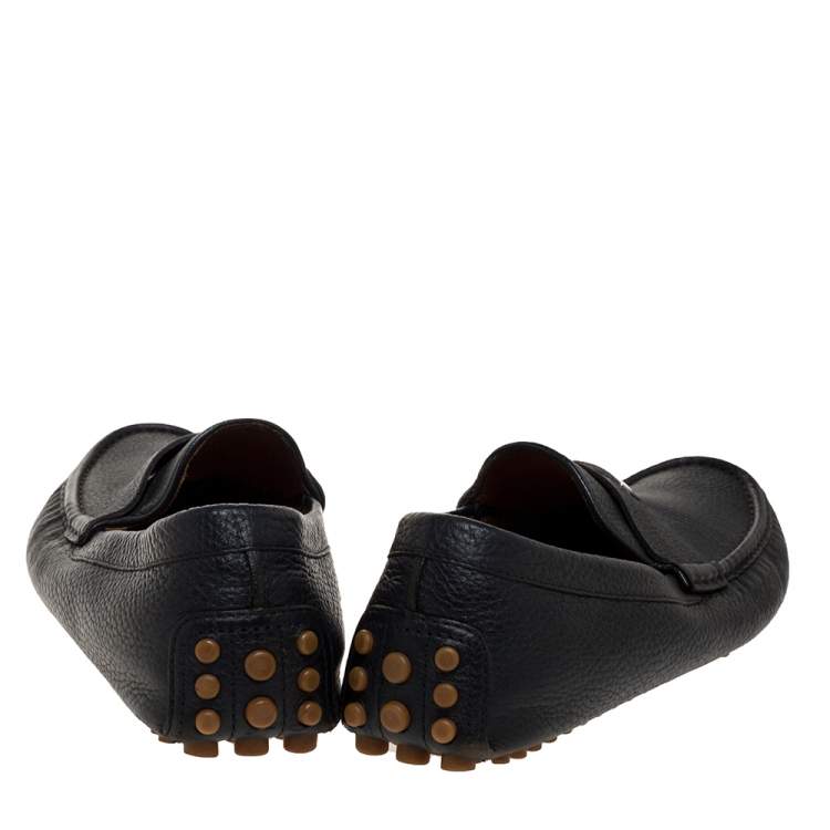 Pre Owned Gucci Black Textured Leather Slip On Loafers Size 41.5