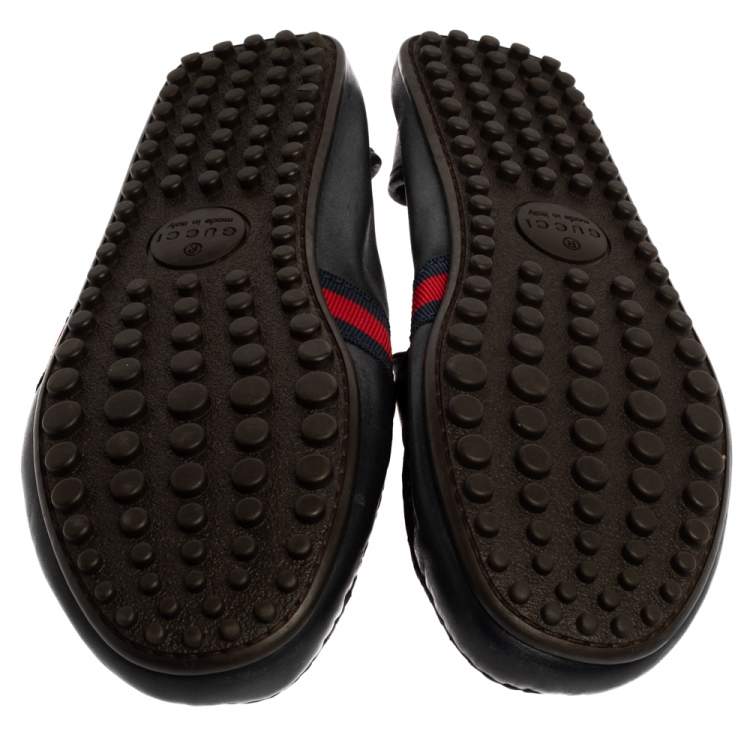 Pre Owned Gucci Dark Blue Leather Web Penny Loafers Size 43