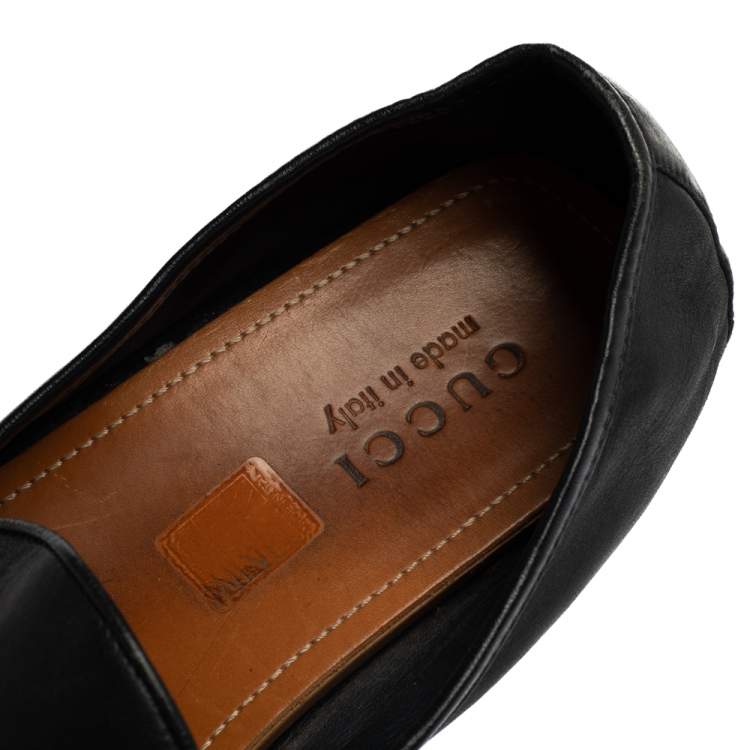 Pre Owned Gucci Dark Blue Leather Web Penny Loafers Size 43