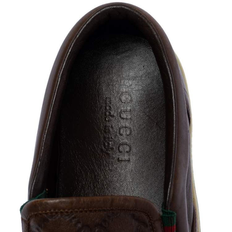 Pre Owned Gucci Dark Brown Guccissima Leather Slip On Sneakers Size 42