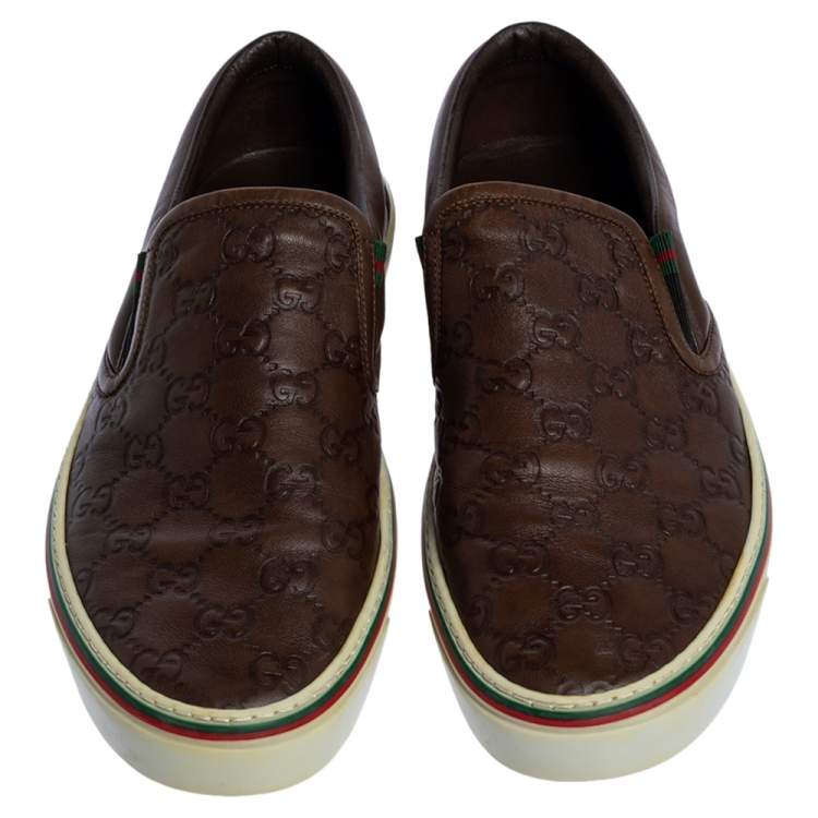 Pre Owned Gucci Dark Brown Guccissima Leather Slip On Sneakers Size 42