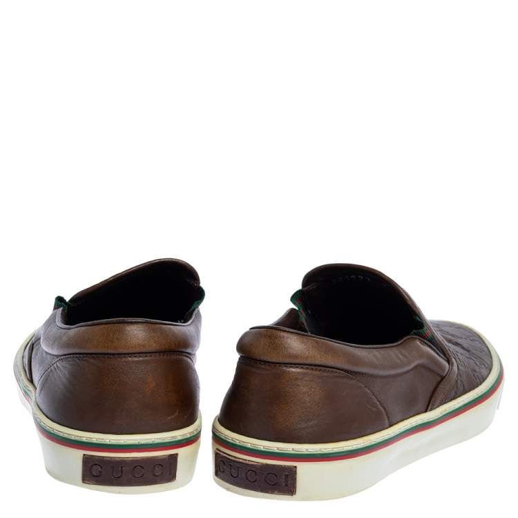 Pre Owned Gucci Dark Brown Guccissima Leather Slip On Sneakers Size 42