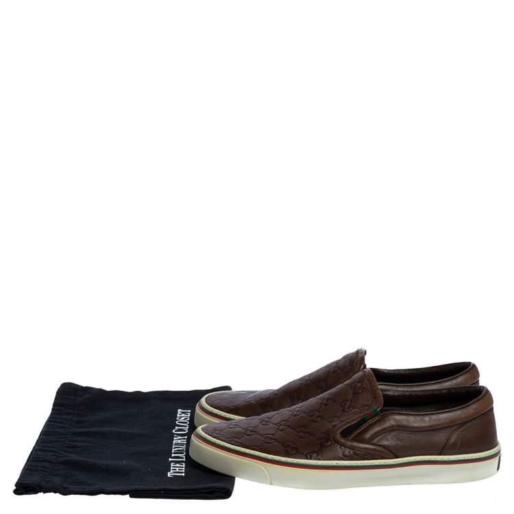 Pre Owned Gucci Dark Brown Guccissima Leather Slip On Sneakers Size 42