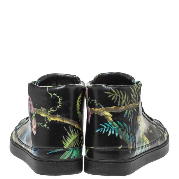 Pre Owned Gucci Multicolor Black Shangai St.Tropical Print Leather Lace Up Sneaker Size 43