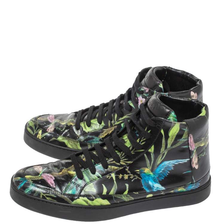 Pre Owned Gucci Multicolor Black Shangai St.Tropical Print Leather Lace Up Sneaker Size 43