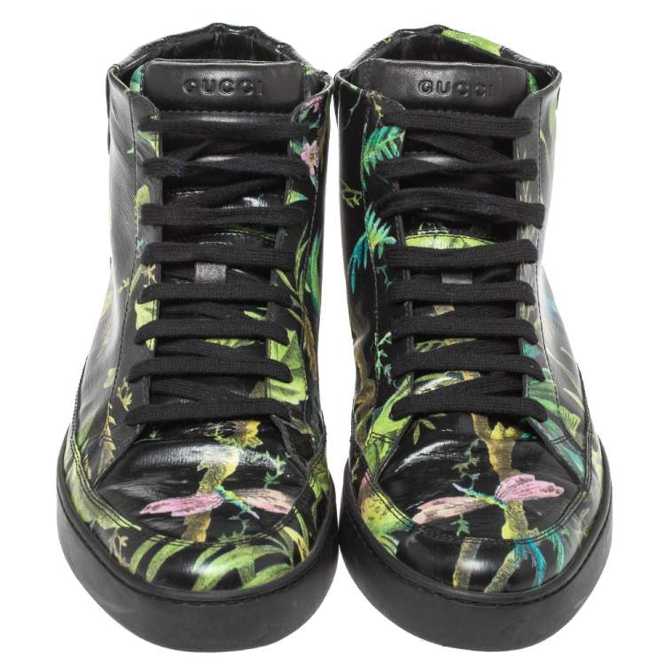 Pre Owned Gucci Multicolor Black Shangai St.Tropical Print Leather Lace Up Sneaker Size 43