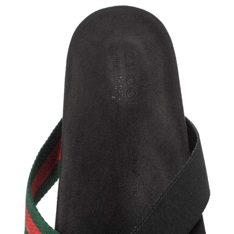 Pre Owned Gucci Black Elastic And Web Cross Strap Slide Sandals Size 46.5