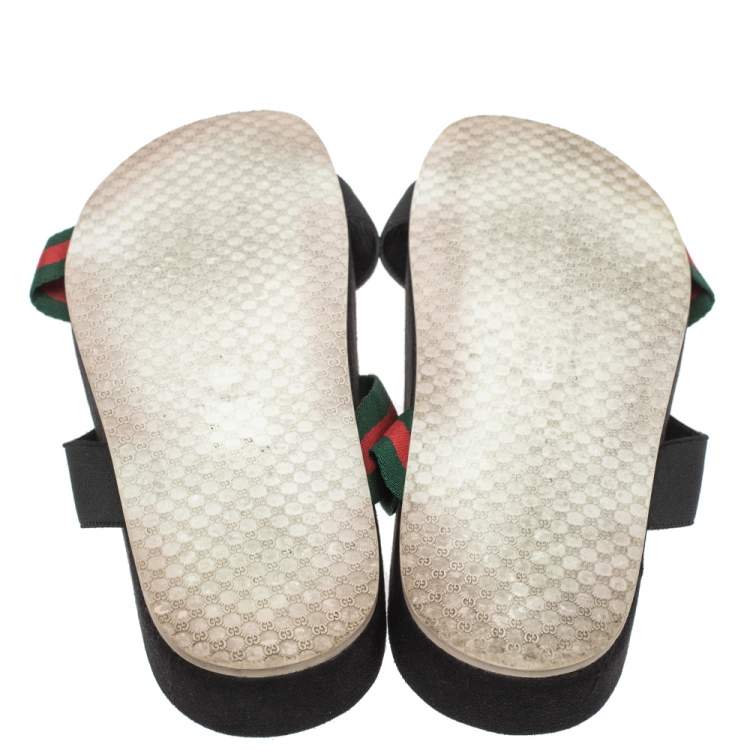 Pre Owned Gucci Black Elastic And Web Cross Strap Slide Sandals Size 46.5