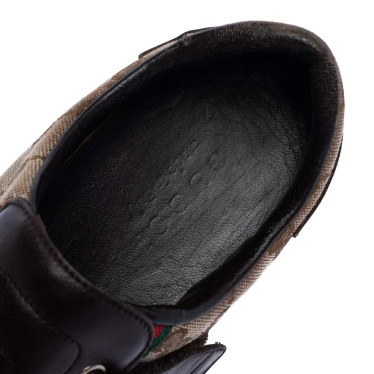 Pre Owned Gucci Dark Brown Guccisima Canvas and Leather Velcro Sneakers Size 39.5