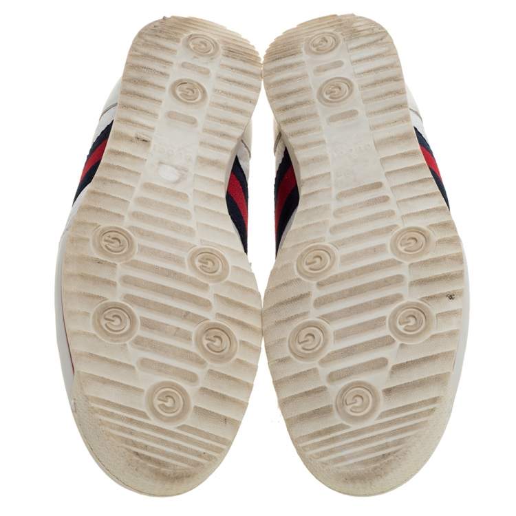 Pre Owned Gucci White Micro Guccissima Leather Web Detail Sneakers Size 42.5