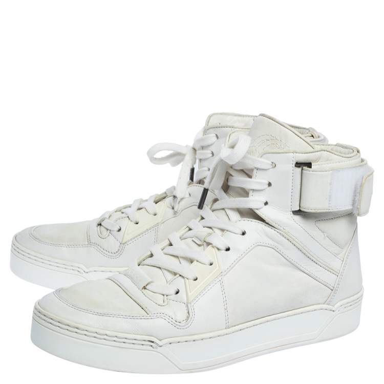 Pre Owned Gucci White Leather New Basketball High Top Sneakers Size 42.5