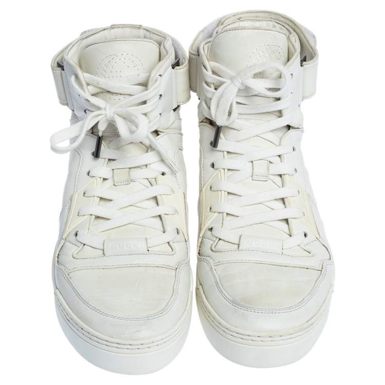 Pre Owned Gucci White Leather New Basketball High Top Sneakers Size 42.5