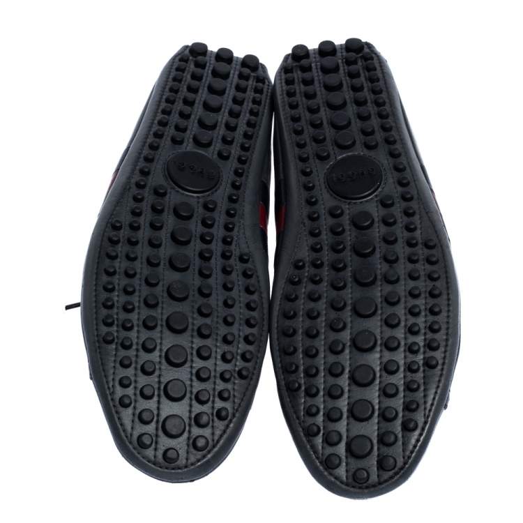 Pre Owned Gucci Black Leather Perforated Detail Web Low Top Sneakers Size 44
