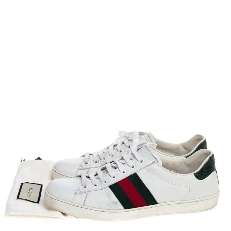 Pre Owned Gucci White Leather Ace Web Detail Low Top Sneakers Size 44