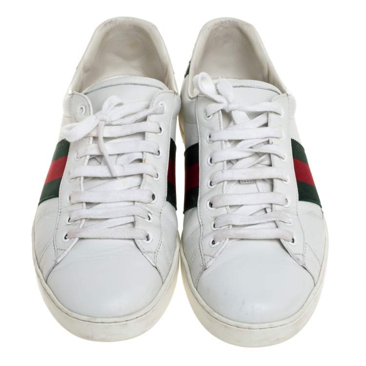 Pre Owned Gucci White Leather Ace Web Detail Low Top Sneakers Size 44