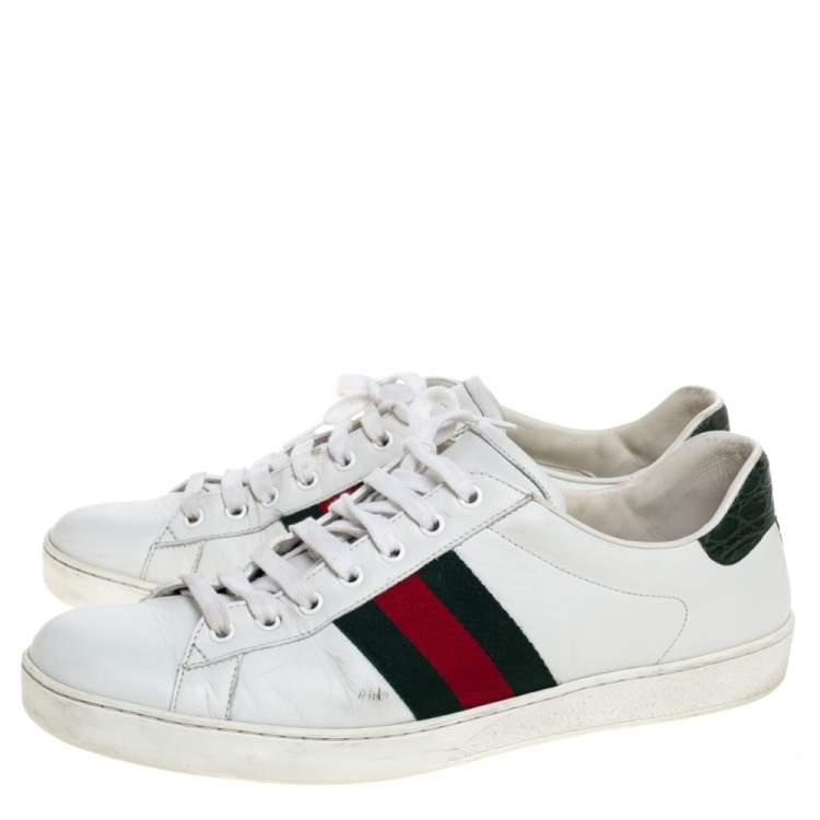 Pre Owned Gucci White Leather Ace Web Detail Low Top Sneakers Size 44