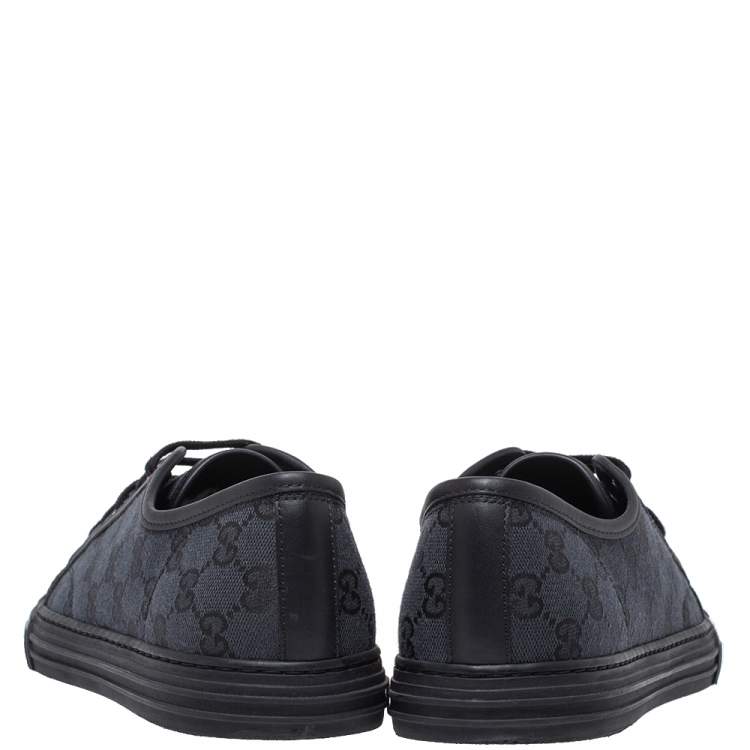 Pre Owned Gucci Black/Navy Blue Leather And GG Canvas 'California' Low Top Sneakers Size 44.5