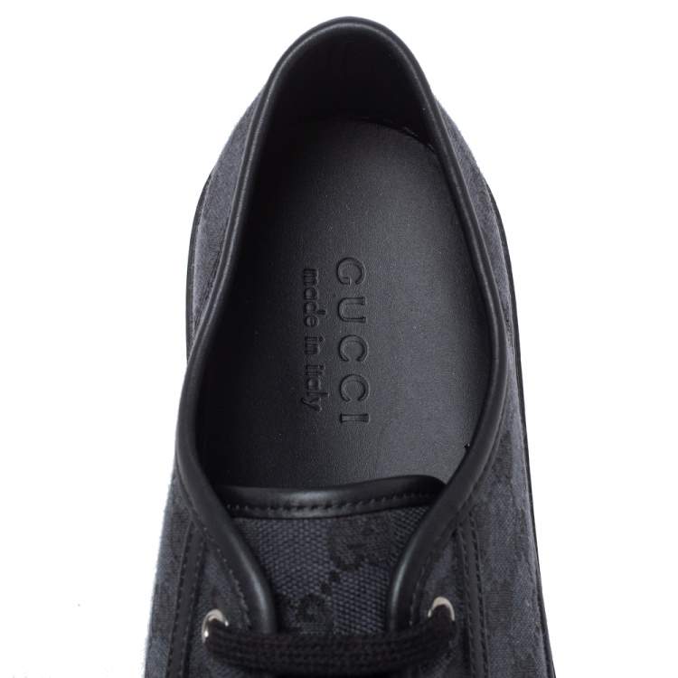 Pre Owned Gucci Black/Navy Blue Leather And GG Canvas 'California' Low Top Sneakers Size 44.5