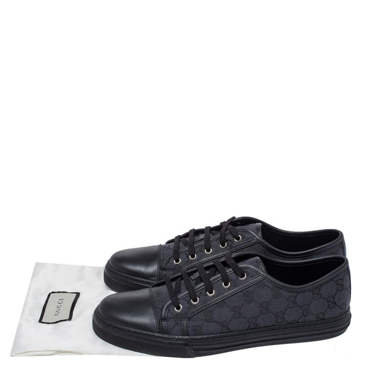 Pre Owned Gucci Black/Navy Blue Leather And GG Canvas 'California' Low Top Sneakers Size 44.5
