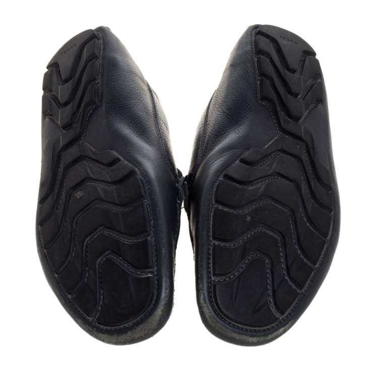 Pre Owned Gucci Blue Leather Web Detail Loafers Size 41.5