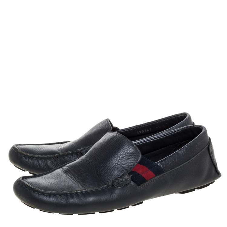Pre Owned Gucci Blue Leather Web Detail Loafers Size 41.5