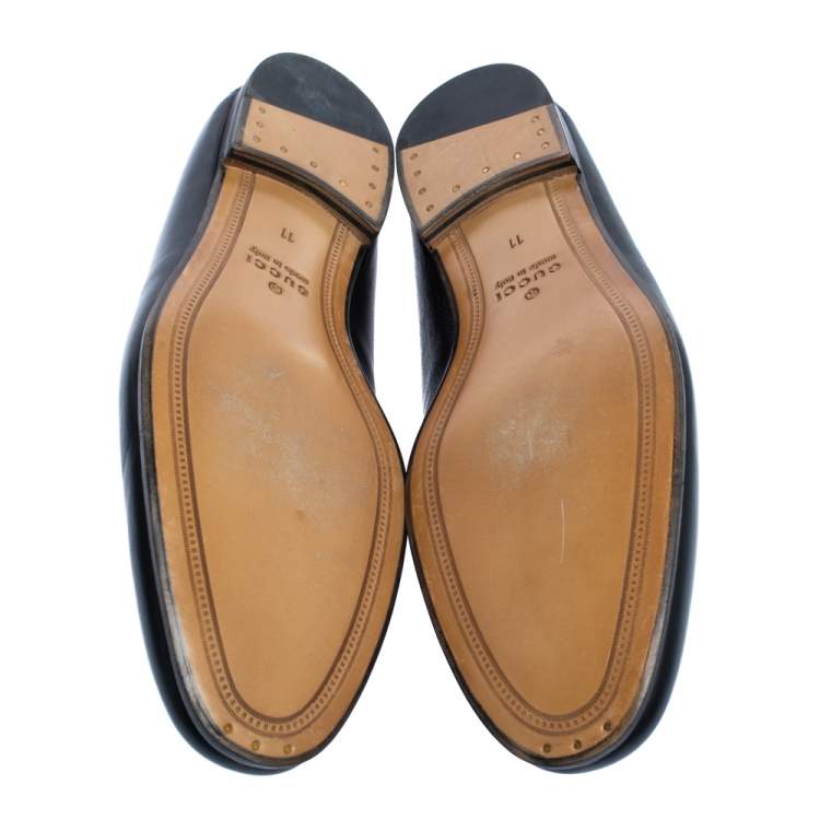 مملوكة مسبقًا Gucci Black Leather Brixton Wolf Applique Horsebit Loafers Size 45
