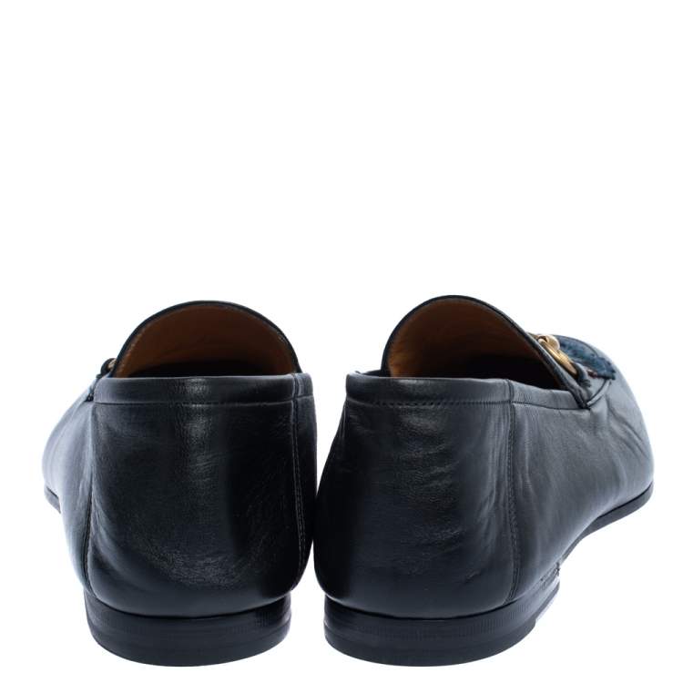 مملوكة مسبقًا Gucci Black Leather Brixton Wolf Applique Horsebit Loafers Size 45