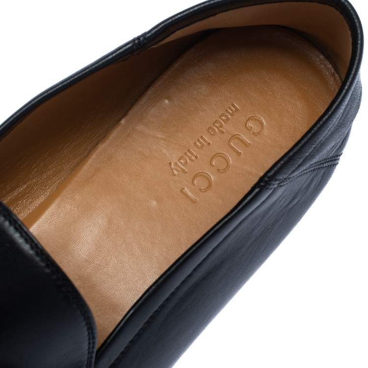 مملوكة مسبقًا Gucci Black Leather Brixton Wolf Applique Horsebit Loafers Size 45
