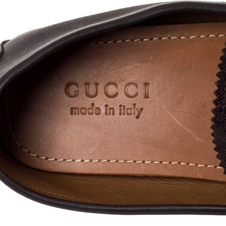 Pre Owned Gucci Brown Diamante Leather Driver Loafers Size 43