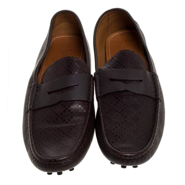 Pre Owned Gucci Brown Diamante Leather Driver Loafers Size 43