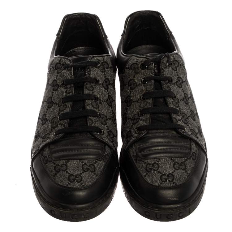 Pre Owned Gucci Grey/Black GG Supreme Canvas And Leather Sneakers Size 43