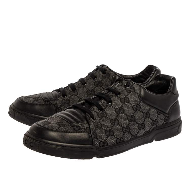 Pre Owned Gucci Grey/Black GG Supreme Canvas And Leather Sneakers Size 43