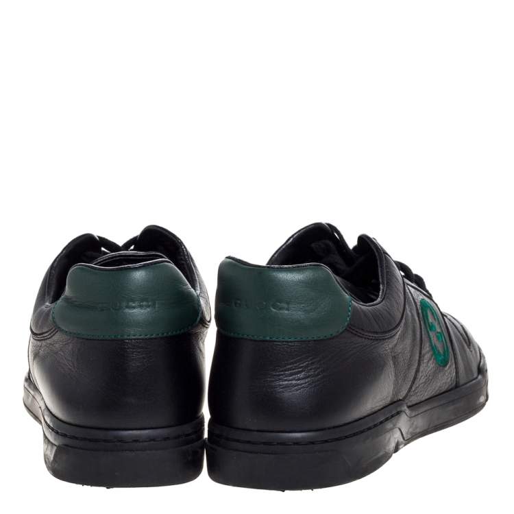 Pre Owned Gucci Black Leather Interlocking G Logo Low Top Sneakers Size 42