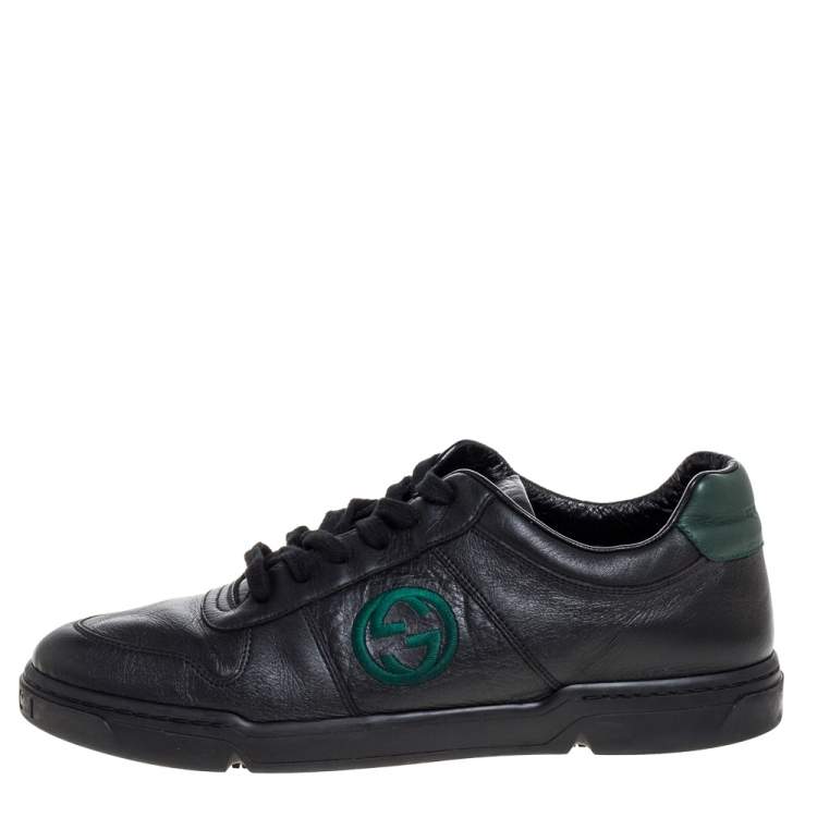 Pre Owned Gucci Black Leather Interlocking G Logo Low Top Sneakers Size 42