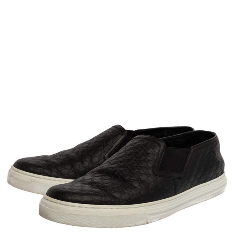 Pre Owned Gucci Black Microguccissima Leather Slip On Sneakers Size 44.5