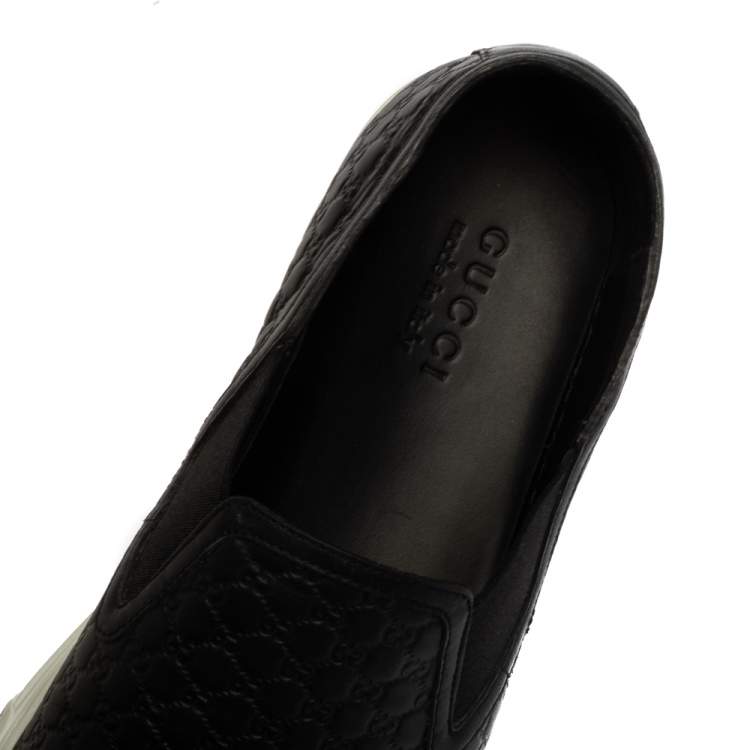 Pre Owned Gucci Black Microguccissima Leather Slip On Sneakers Size 44.5