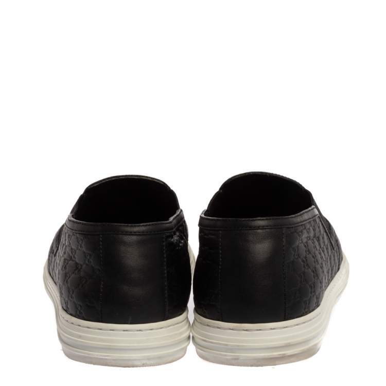 Pre Owned Gucci Black Microguccissima Leather Slip On Sneakers Size 44.5