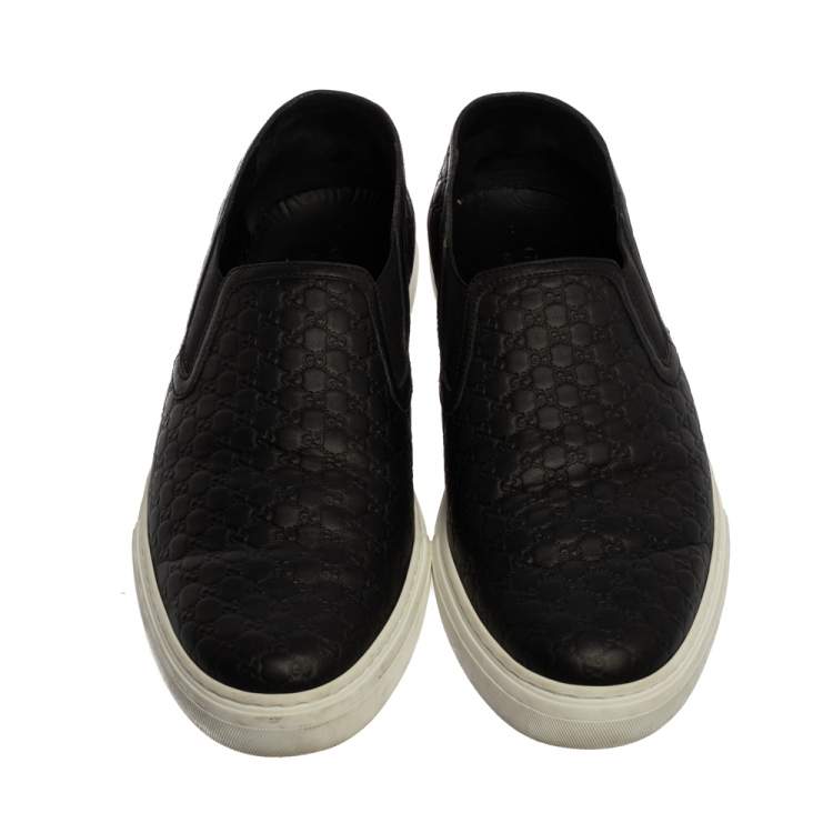 Pre Owned Gucci Black Microguccissima Leather Slip On Sneakers Size 44.5