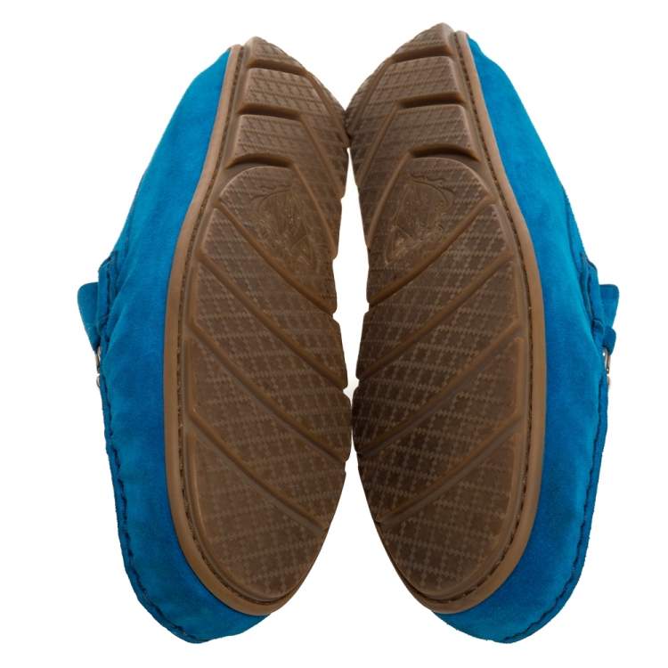Pre Owned Gucci Blue Suede Leather Horsebit Slip On Loafers Size 43.5