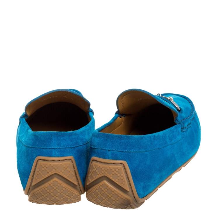 Pre Owned Gucci Blue Suede Leather Horsebit Slip On Loafers Size 43.5
