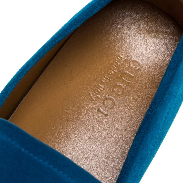 Pre Owned Gucci Blue Suede Leather Horsebit Slip On Loafers Size 43.5