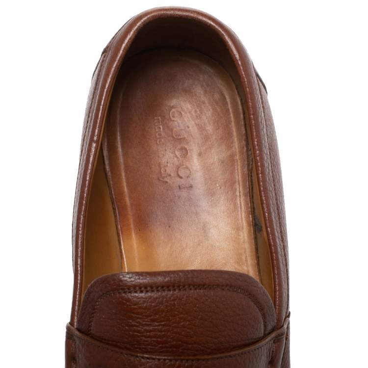 Pre Owned Gucci Brown Leather Web With Interlocking GG Horsebit Detail Loafers Size 45