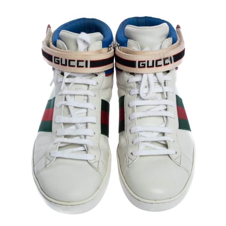 Pre Owned Gucci White Leather Ace High Top Sneakers Size 43