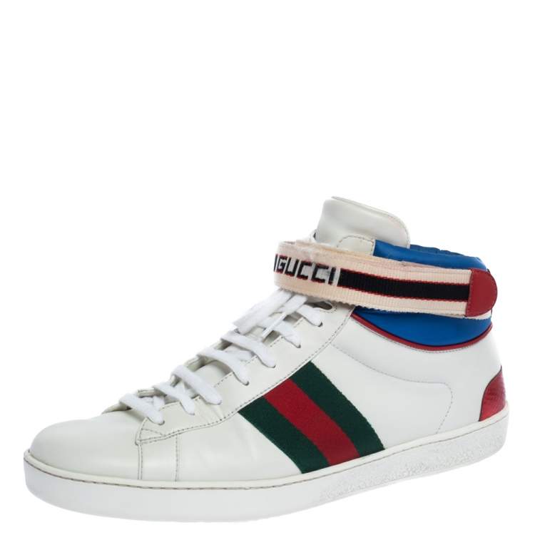 Luxury sneakers for men - Bee Ace high sneakers Gucci in white leather