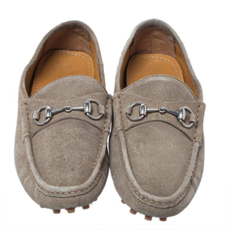 Pre Owned Gucci Beige Suede Horsebit Loafers Size 41