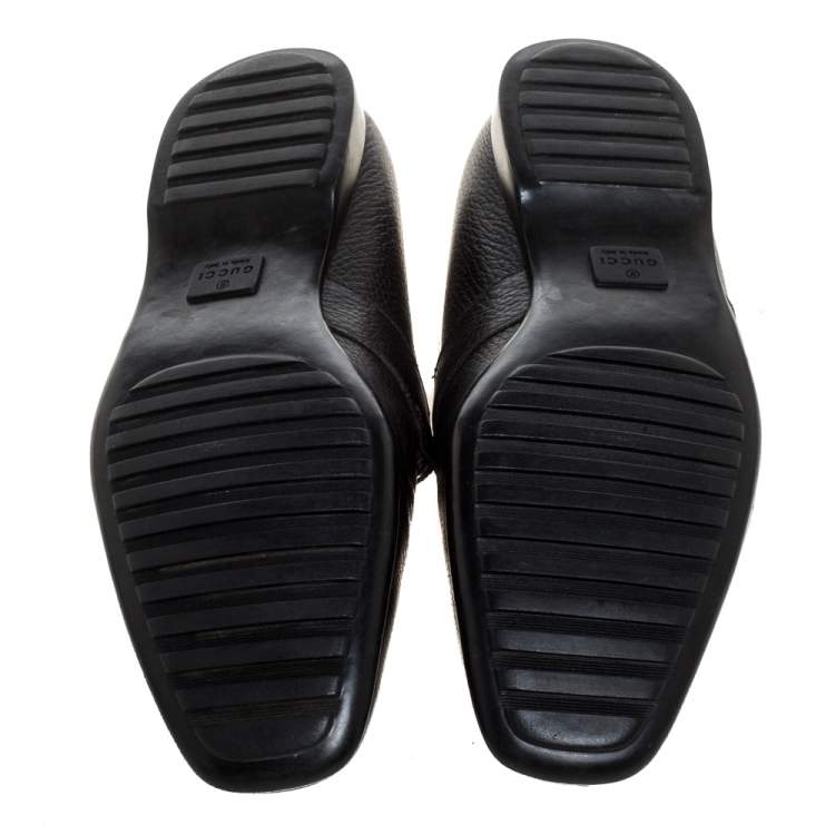Pre Owned Gucci Black Leather Horsebit Web Detail Slip On Loafers Size 43